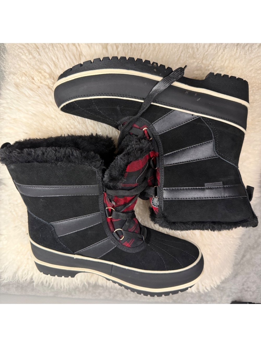 Weatherproof Brienne Women’s Winter Snow Boots Black Plaid Faux Fur 7.5 NWOT - Picture 5 of 6